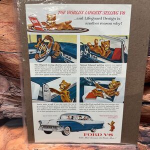 1956 Ford V-8 Victoria Lifeguard Design Vintage Print Ad Teddy Bear Mascot